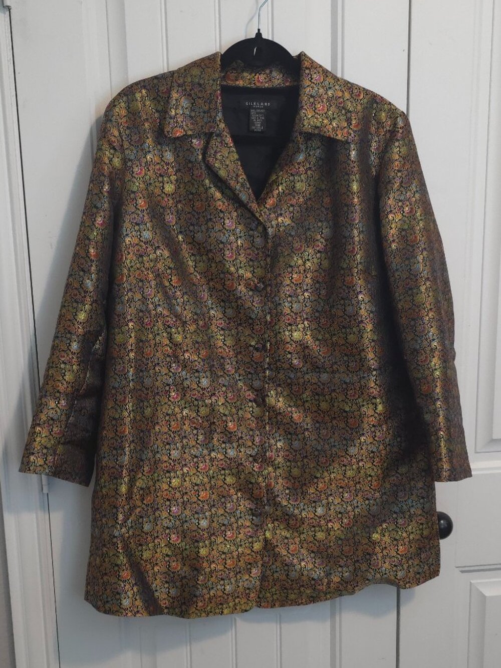 Silkland Woman Multicolor Metallic Paisley Brocade Pattern Blazer - 14W